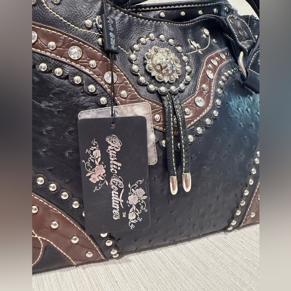 RUSTIC COUTURE Studded Black and Brown Handbag - NEW w/ Tags - Picture 7 of 8
